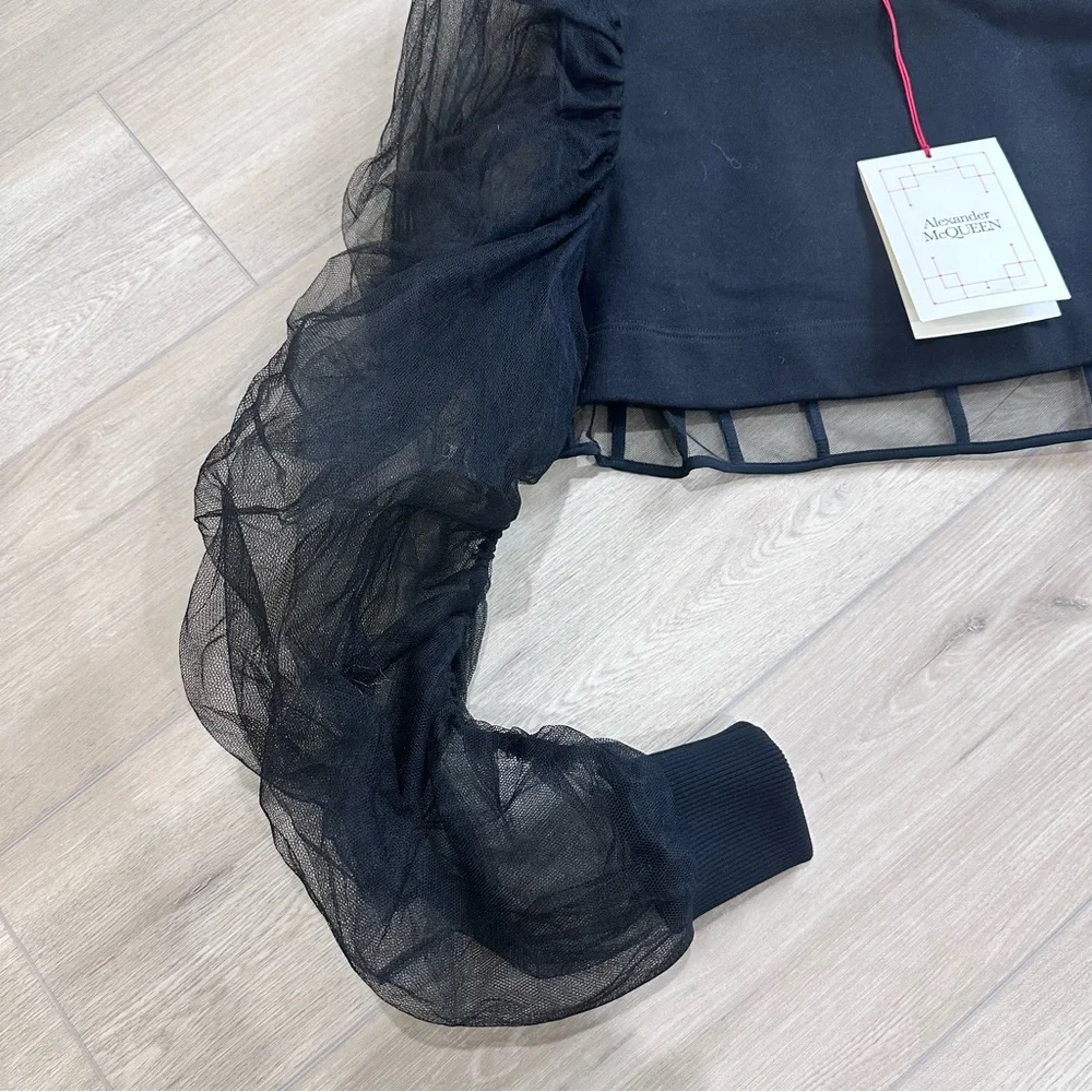 NWT ALEXANDER McQueen organic sweatshirt top tulle corset crop mesh black 40 - Picture 10 of 11